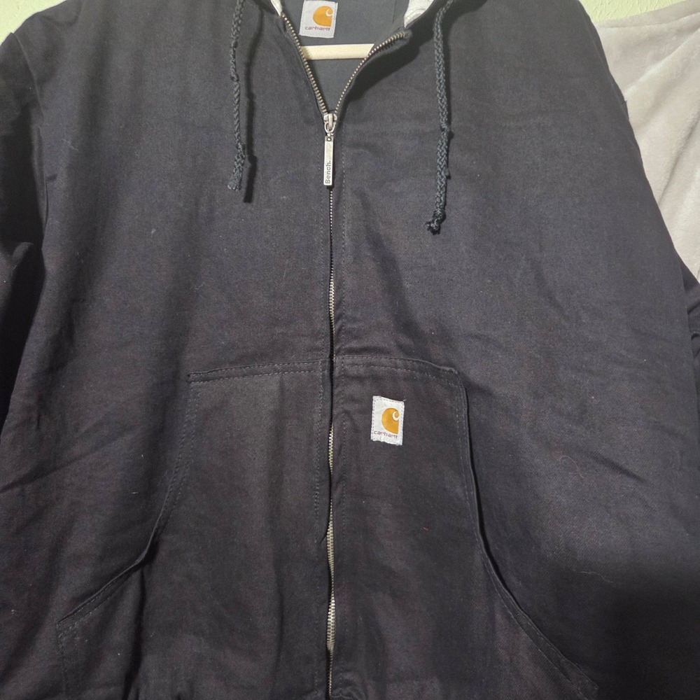 Carhartt Upcycled Mens Black Full Zip Canvas Hoodie Plaid Lined M Skate Rugged - Picture 5 of 6